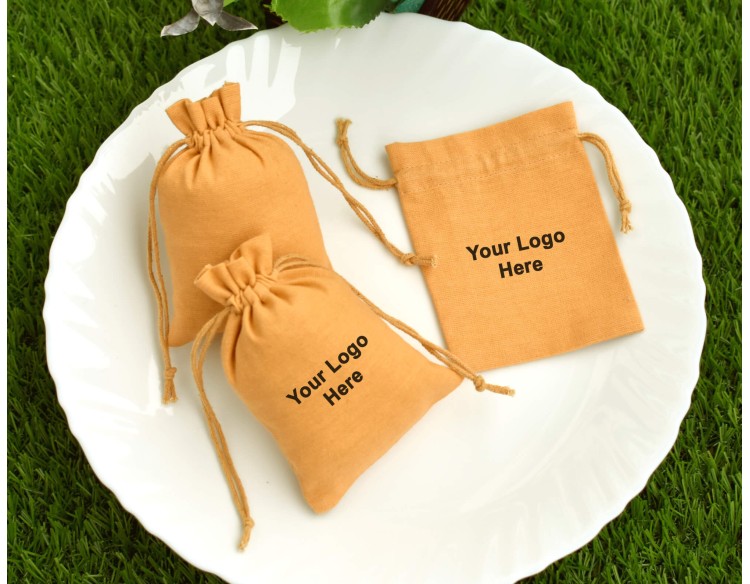 Eco Friendly Personalised Cotton Pouch With Drawstring For Jewelry Packaging, Wedding Favor Bags