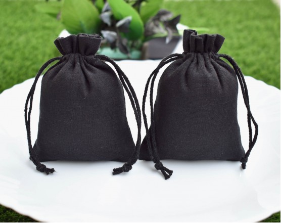 Black Eco Friendly Jewelry Pouch, Small Drawstring Bag, Custom Jewelry Pouch