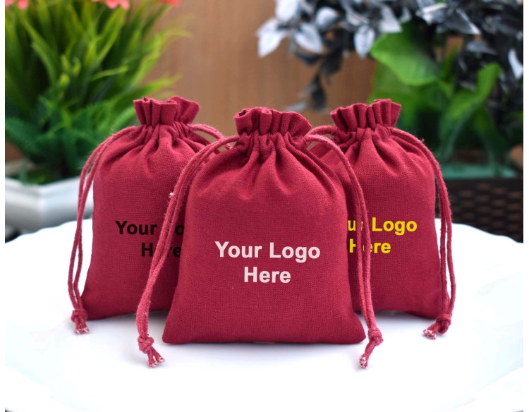 100 Red Custom Jewelry Pouches With Logo, Personalized Wedding Favor Bags