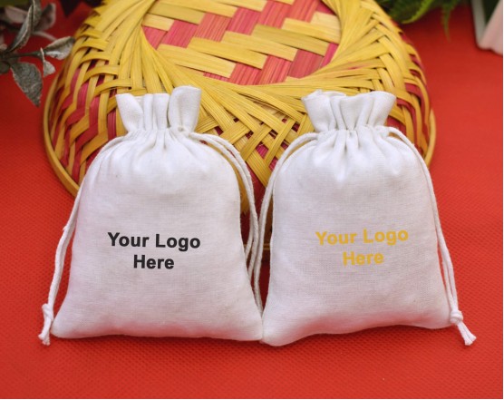 Organic Cotton Bags Customized Logo Print Bags Small Gift Pouch Jewelry  Packaging Drawstring Bags at Rs 14/piece, Jaipur