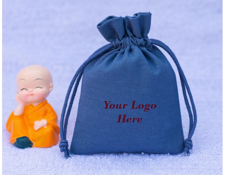 100 Blue Personalized Jewelry Package Bag Cotton Small Gift Bags With Brand Logo