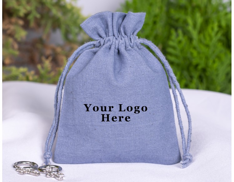 100 Grey Cotton Drawstring Pouches For Jewelry Packaging, Product Gift Packing With Brand Logo Print