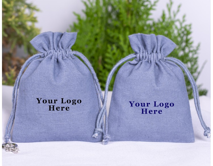 100 Grey Cotton Drawstring Pouches For Jewelry Packaging, Product Gift Packing With Brand Logo Print