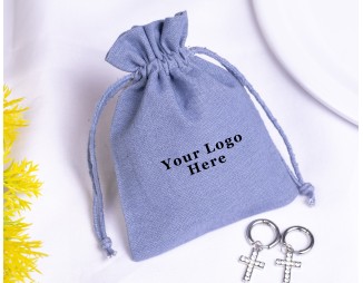 100 Grey Cotton Drawstring Pouches For Jewelry Packaging, Product Gift Packing With Brand Logo Print