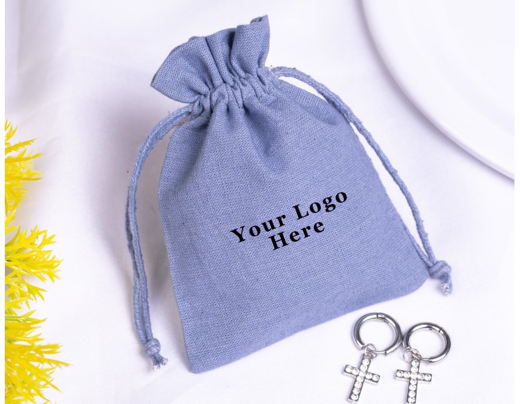 100 Grey Cotton Drawstring Pouches For Jewelry Packaging, Product Gift Packing With Brand Logo Print