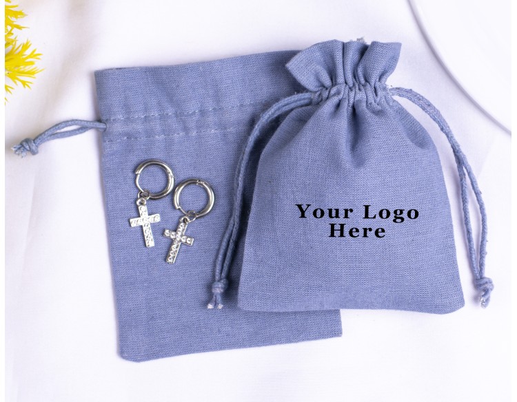 100 Grey Cotton Drawstring Pouches For Jewelry Packaging, Product Gift Packing With Brand Logo Print