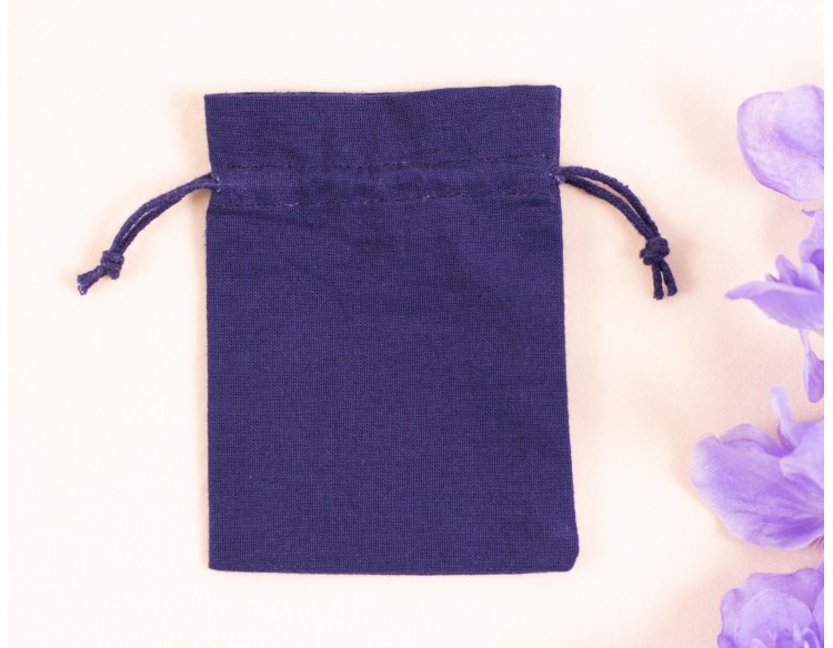 100 Blue Cotton Drawstring Pouches For Jewelry Packaging, Product Gift Packing With Brand Logo Print