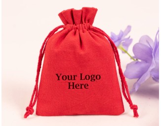 100 Red Cotton Drawstring Pouches For Jewelry Packaging With Brand Logo Print