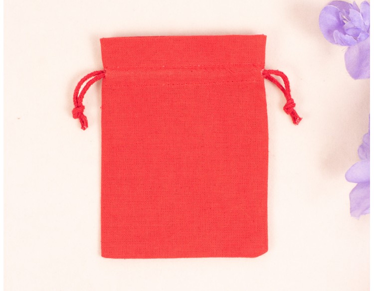 100 Red Cotton Drawstring Pouches For Jewelry Packaging With Brand Logo Print