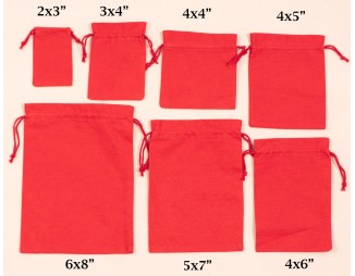 100 Red Cotton Drawstring Pouches For Jewelry Packaging With Brand Logo Print