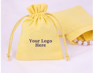 Set of 100 Yellow Custom Wedding Favor Pouch, Cotton Drawstring Jewelry Packaging Bag (Yellow, BG166)