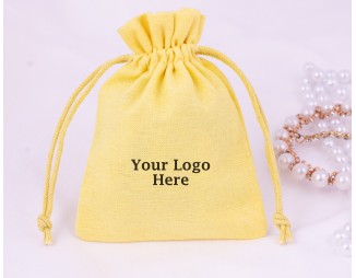 Set of 100 Yellow Custom Wedding Favor Pouch, Cotton Drawstring Jewelry Packaging Bag (Yellow, BG166)