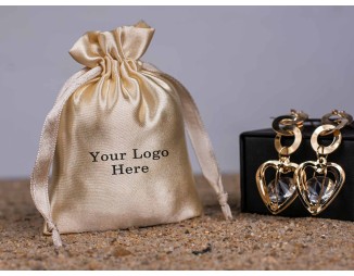 100 Beige Satin Drawstring Pouch Jewelry Packaging Pouch Custom Product Packaging Bag With Logo