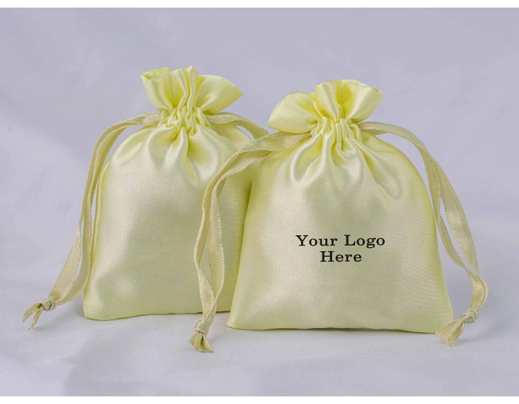 100 Lemon Satin Drawstring Pouch Jewelry Packaging Pouch With Logo - Bagwalas