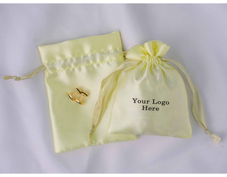 100 Lemon Satin Drawstring Pouch Jewelry Packaging Pouch With Logo - Bagwalas