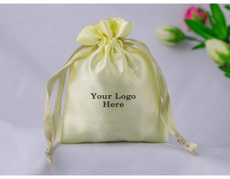 100 Lemon Satin Drawstring Pouch Jewelry Packaging Pouch With Logo - Bagwalas