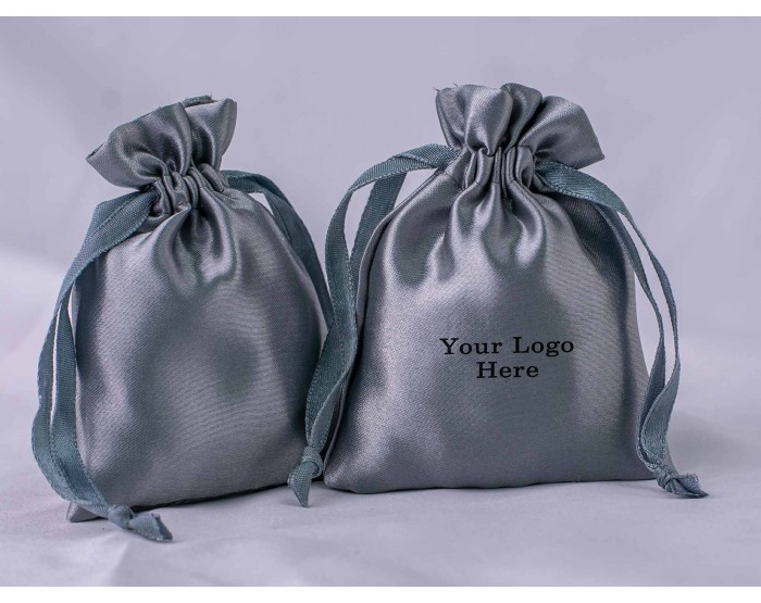 100 Dark Gray Satin Fabric Custom Jewelry Pouch With Logo, Small Drawstring  Bag, Wedding Favor Pouch