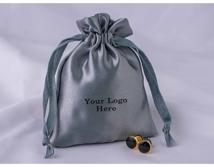 100 Dark Gray Satin Fabric Custom Jewelry Pouch With Logo, Small Drawstring Bag, Wedding Favor Pouch