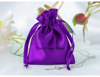 100 Purple Custom Jewelry Pouch With Logo Small Drawstring Bag (Satin Fabric)