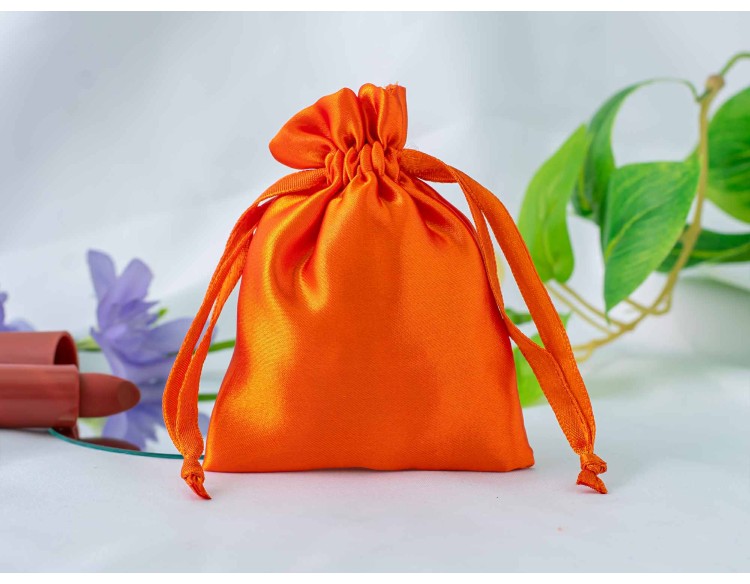 100 Orange Satin Drawstring Pouch Jewelry Packaging Pouch Custom Product Packaging Bag With Logo