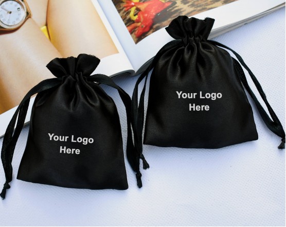 Pack of 100 Black Satin Drawstring Pouch, Jewelry Bag