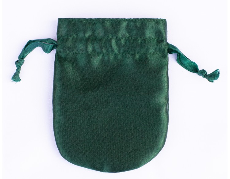 100 Round Green Satin Custom Jewelry Pouch With Logo, Small Drawstring Bag