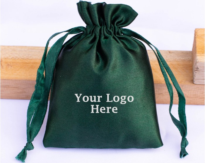 100 Dark Green Satin Fabric Custom Jewelry Pouch With Logo, Small  Drawstring Bag, Wedding Favor Pouch