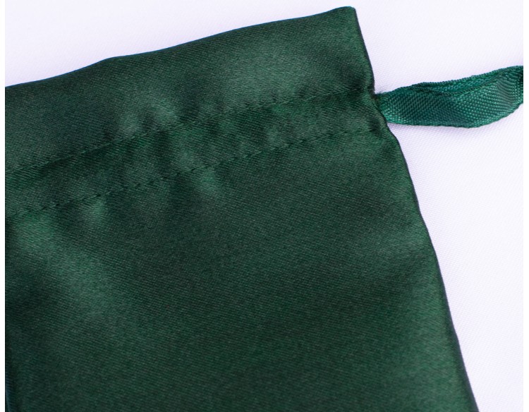 100 Dark Green Satin Fabric Custom Jewelry Pouch With Logo, Small Drawstring Bag, Wedding Favor Pouch