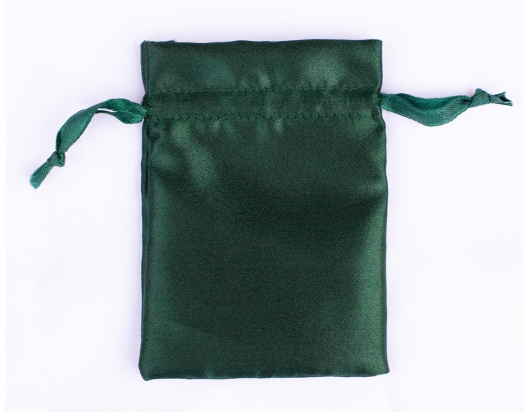 100 Dark Green Satin Fabric Custom Jewelry Pouch With Logo, Small Drawstring Bag, Wedding Favor Pouch