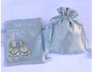 100 Gray Custom Jewelry Pouch With Logo Small Drawstring Bag (Satin Fabric)