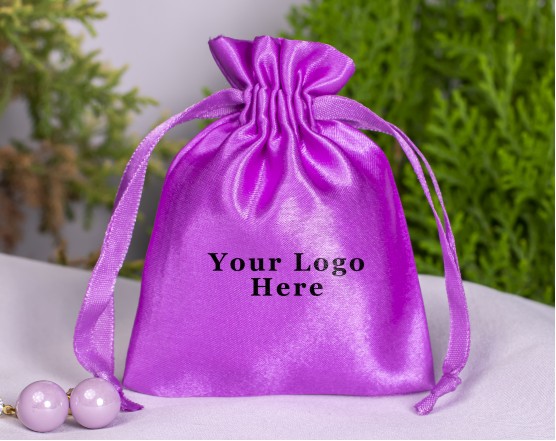 Purple Satin Drawstring Gift Bag for Valentines Day Personalized Gift Bag,  Customized Bag 