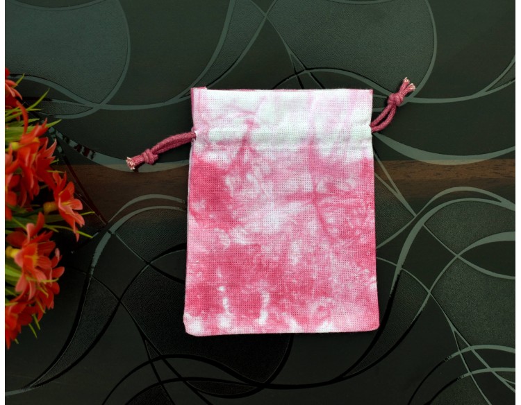 Red Tie Dye Custom Jewellery Pouch, Wedding Favor Bag, Cotton Drawstring Pouch