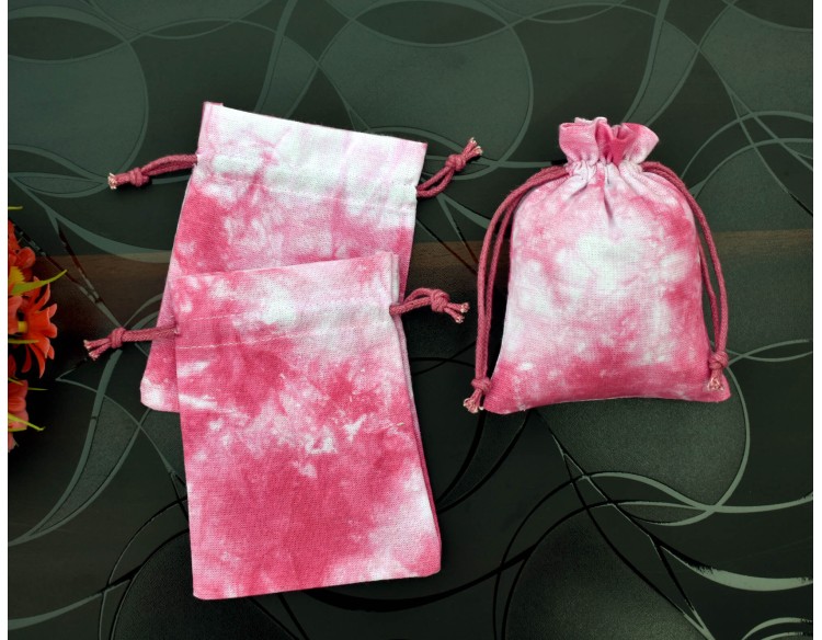 Red Tie Dye Custom Jewellery Pouch, Wedding Favor Bag, Cotton Drawstring Pouch