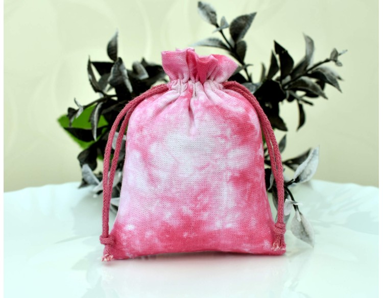 Red Tie Dye Custom Jewellery Pouch, Wedding Favor Bag, Cotton Drawstring Pouch