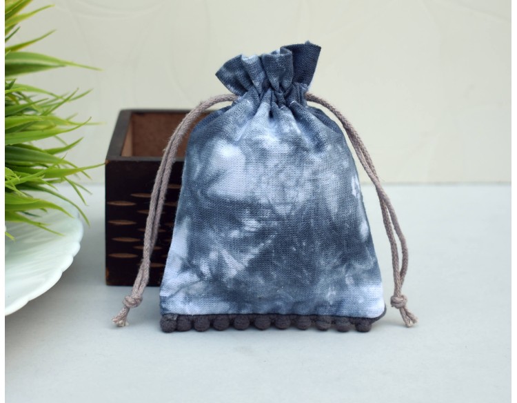 Black Tie Dye Custom Jewelry Pouch, Wedding Favor Bag, Cotton Drawstring Pouch