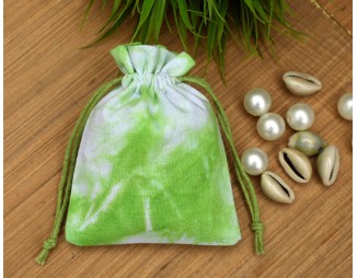 Natural Green Tie Dye Custom Logo Jewelery Pouch, Wedding Favor Bag, Cotton Drawstring Pouch