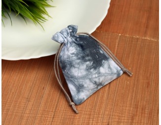 Grey Tie Dye Custom Logo Jewelry Pouch, Wedding Favor Bag, Cotton Drawstring Pouch