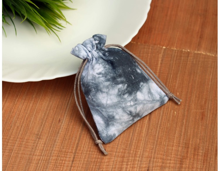 Grey Tie Dye Custom Logo Jewelry Pouch, Wedding Favor Bag, Cotton Drawstring Pouch