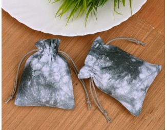 Grey Tie Dye Custom Logo Jewelry Pouch, Wedding Favor Bag, Cotton Drawstring Pouch