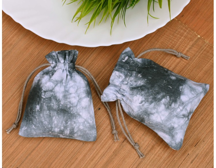 Grey Tie Dye Custom Logo Jewelry Pouch, Wedding Favor Bag, Cotton Drawstring Pouch