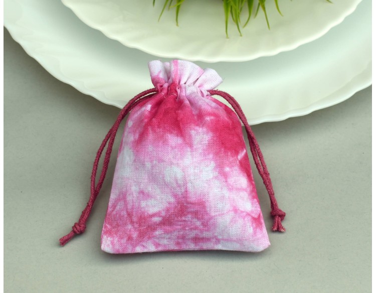 Pink Tie Dye Custom Jewellery Pouch, Wedding Favor Bag, Cotton Drawstring Pouch