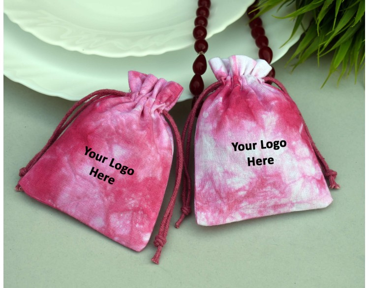 Pink Tie Dye Custom Jewellery Pouch, Wedding Favor Bag, Cotton Drawstring Pouch