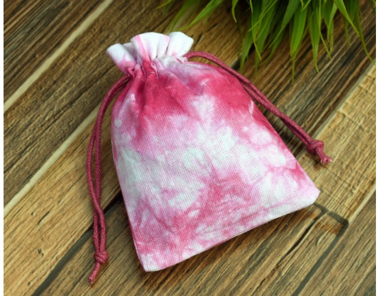 Pink Tie Dye Custom Jewellery Pouch, Wedding Favor Bag, Cotton Drawstring Pouch