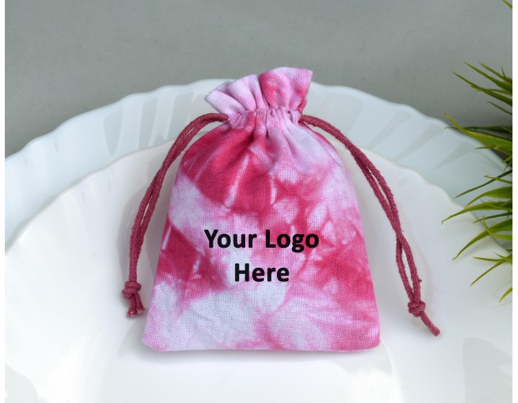 Pink Tie Dye Custom Jewellery Pouch, Wedding Favor Bag, Cotton Drawstring Pouch