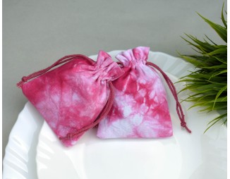 Pink Tie Dye Custom Jewellery Pouch, Wedding Favor Bag, Cotton Drawstring Pouch