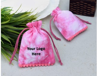 Pink Tie Dye Custom Jewelry Pouch With Logo Eco Friendly Personalize Drawstring Bag