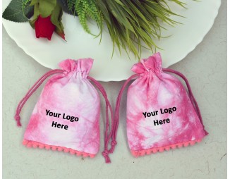 Pink Tie Dye Custom Jewelry Pouch With Logo Eco Friendly Personalize Drawstring Bag