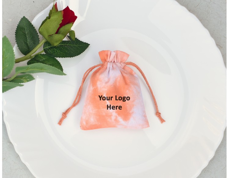 Orange Tie Dye Personalised Drawstring Pouch Bag, Wedding Favor Bags, Jewelry Packaging Pouches