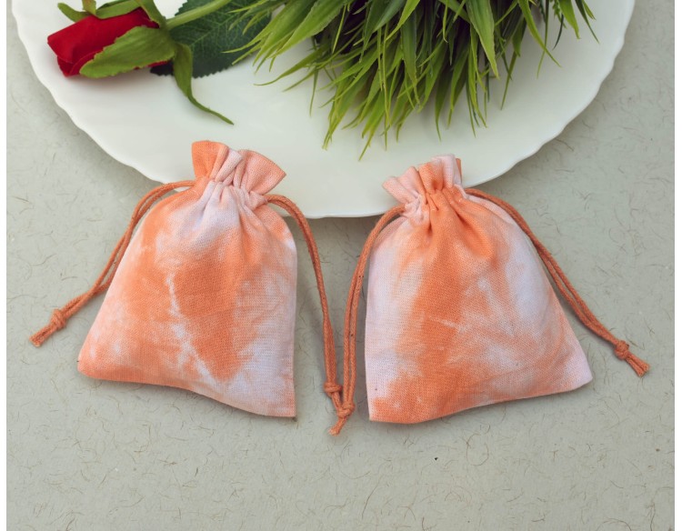 Orange Tie Dye Personalised Drawstring Pouch Bag, Wedding Favor Bags, Jewelry Packaging Pouches