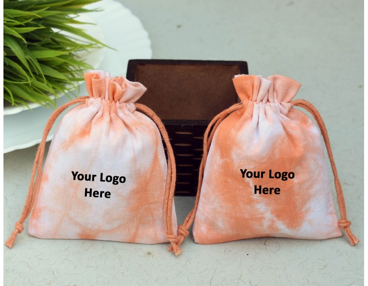 Orange Tie Dye Personalised Drawstring Pouch Bag, Wedding Favor Bags, Jewelry Packaging Pouches